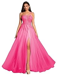 Hot Pink Tulle Prom Dresses for Women Plus Size