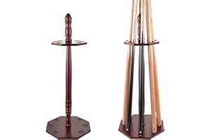 HMQQ Mahogany Wood Octagonal Pool Cue Rack, Holds 8 Pieces, Floor Stand, Brown