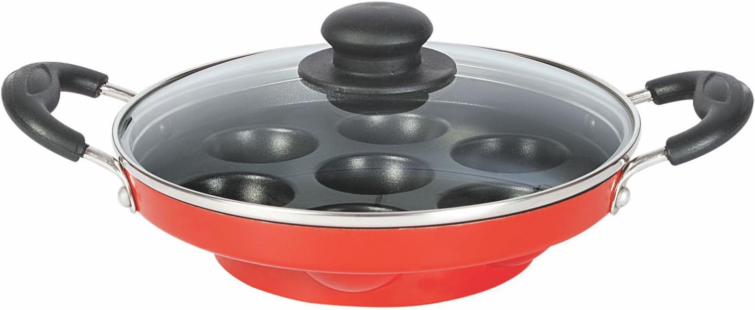 Ok Hard Anodized Coating Non-Stick Small Idli Maker Kadai With Glass Lid Cookware