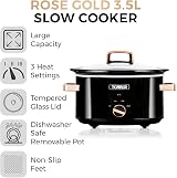 Tower 3.5 Litre Slow Cooker Rose Gold T16018RGG 210W Tempered Glass Lid view 2