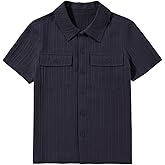 blibean Boys Button-Down Uniform Shirts Semi Formal Dress Tops with Chest Pockets