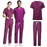 YAVINCOL Scrubs Medical Uniform Women and Man Scrubs Set V-Neck Scrubs Top&Cargo Pants Yoga Waistband Pet Care