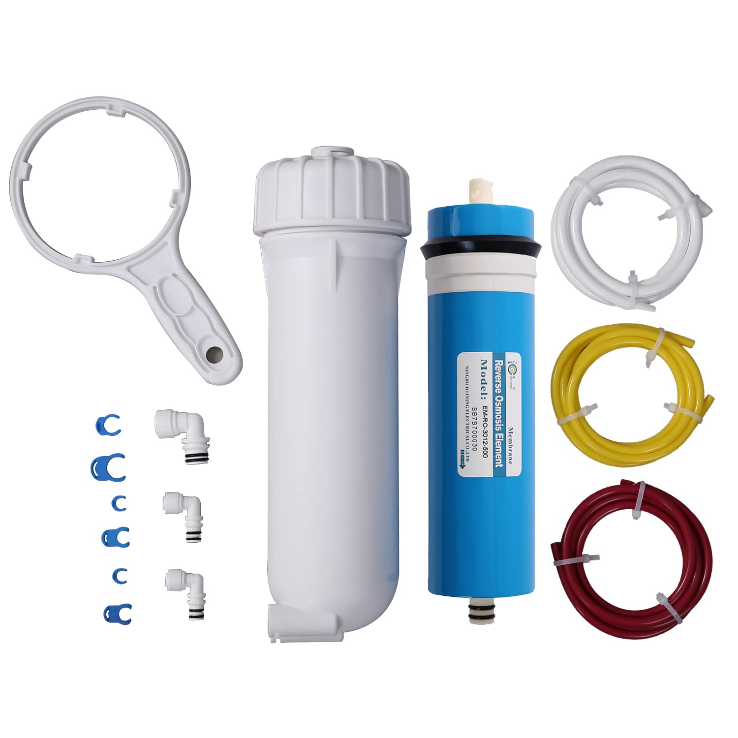 Huining 3012-500GPD Reverse Osmosis Membrane Housing Kit with 3/8 1/4 Quick Connector,Water Pipe,Wrench Whole Set Compatible with Residential Household Water Filtration System