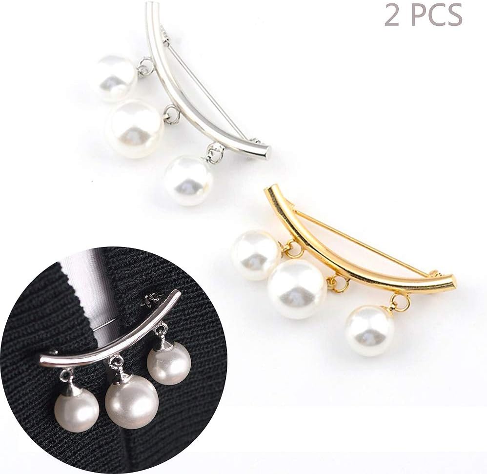 Jurxy Arc Faux Pearl Brooch Pins Safety Pin Pendant Style for Sweater Shawl Scarves Coat Hat Decorations Ornaments Gifts - Silver and Gold