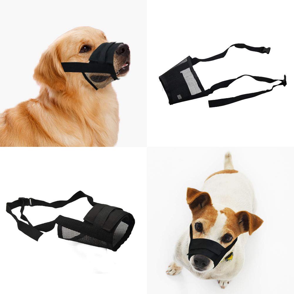 SW Museruola per Cane Regolabile Traspirante Sicurezza Piccolo Medio Grande Copertura Bocca di Cane Animali Domestici, Confortevole Maschera per Cane Nero, M