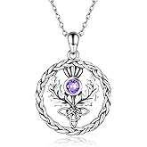 APOTIE Scottish Thistle Celtic Knot Necklace Sterling Silver Thistle Flower Pendant Jewelry Gifts for Women