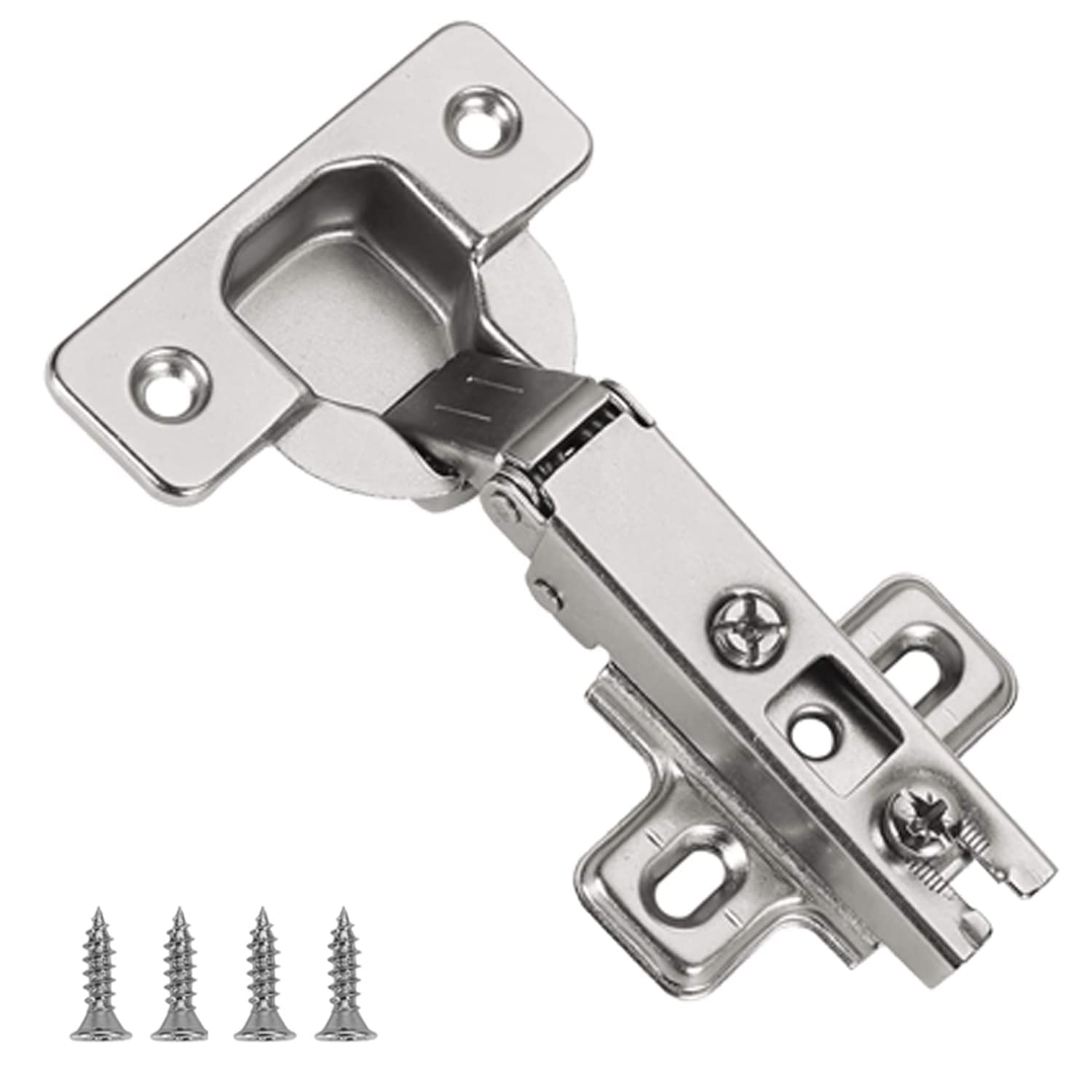 Furniware 20 Pcs Slide-on 35mm Kitchen Cabinet Wardrobe Door Hinge,110 Degree Self Close Full Overlay Standard Hinge-Nickel Plated