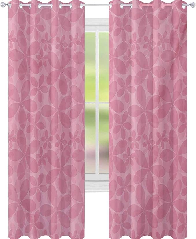 YUAZHOQI Pink and White Window Curtain Spring Inspired Abstract Floral