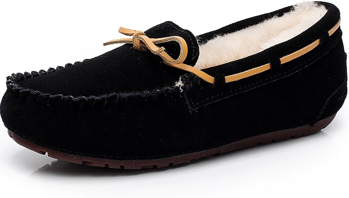 Amazon.com | rismart Women's High-End Winter Warm Wool Moccasin Slippers | Loafers & Slip-Ons