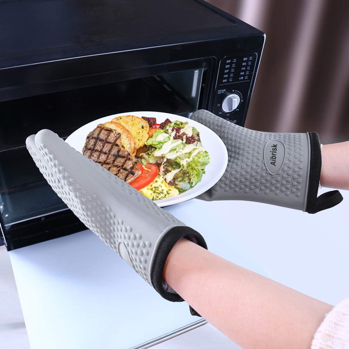 Aibrisk Silicone Oven Mitts and Pot Holders,4PCS Thicken Heat Resistant