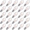 SUNSGNE 25 Pack C7 Clear Replacement Bulbs Christmas Light Bulbs, Outdoor Patio String Light Bulbs, C7 Night Light Replacement Bulbs, E12/C7 Candelabra Base, 5 Watt- Clear