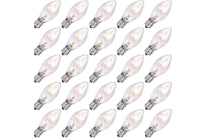 SUNSGNE 25 Pack C7 Clear Replacement Bulbs Christmas Light Bulbs, Outdoor Patio String Light Bulbs, C7 Night Light Replacement Bulbs, E12/C7 Candelabra Base, 5 Watt- Clear