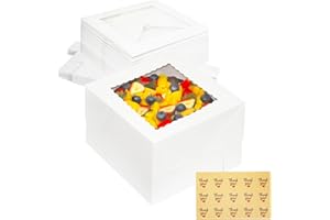 WIKDAY 15PCS Cake Boxes with Window 10x10x8 Inch White Large Bakery Boxes Thank You Stikers for Gift Giving, Bundt Cake, Chocolate, Cupcakes, Pies, Donuts, Baked Goods