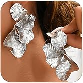 Statement Chunky Gold Textured Leaf Dangle Earrings for Women Trendy, Silver Large Leaves Stud Petal Angel Wing Earring Dangly Party Prom Jewelry Gift