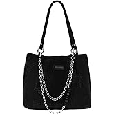 Womens Rhinestones Shoulder Tote Bag Faux Suede Crystal Glitter Handbag Top Handle with Chains Underarm Satchel