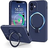 Vanxiliiy Compatible with iPhone 12 Case with Stand, Slim Premium Liquid Silicone Phone Cases for iPhone 12 6.1" Compatible with MagSafe Magnetic Ring Kickstand Case Full Camera Protection, Dark Blue