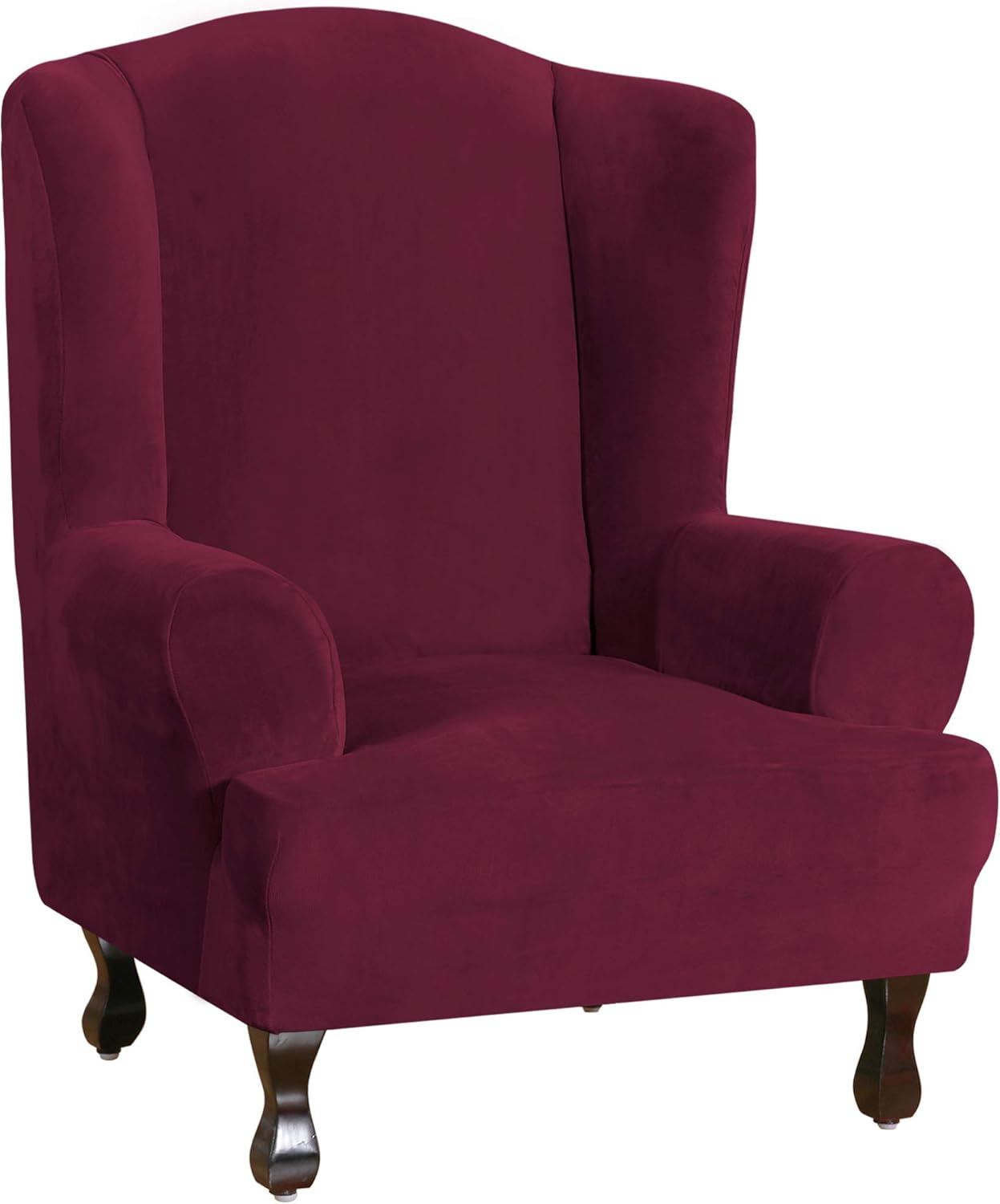 Wing Chair Slipcover Velvet Armchair Chair Slipcovers Ultra Soft Plush Sofa Covers 1-Piece Spandex Fabric Wing Back Wingback Armchair Chair Slipcovers Burgundy: Home & Kitchen