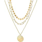 Andelaisi Boho Paperclip Chain Choker Necklace Layered Paperclip Link Chain Necklace Gold Disc Coin Choker Necklace Vintage Clasp Paperclip Chain Necklace Jewelry for Women