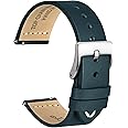 WOCCI 22mm Old-fashioned Watch Band for Men, Top Grain Leather, Silver Brushed Buckle (Retro Blue)