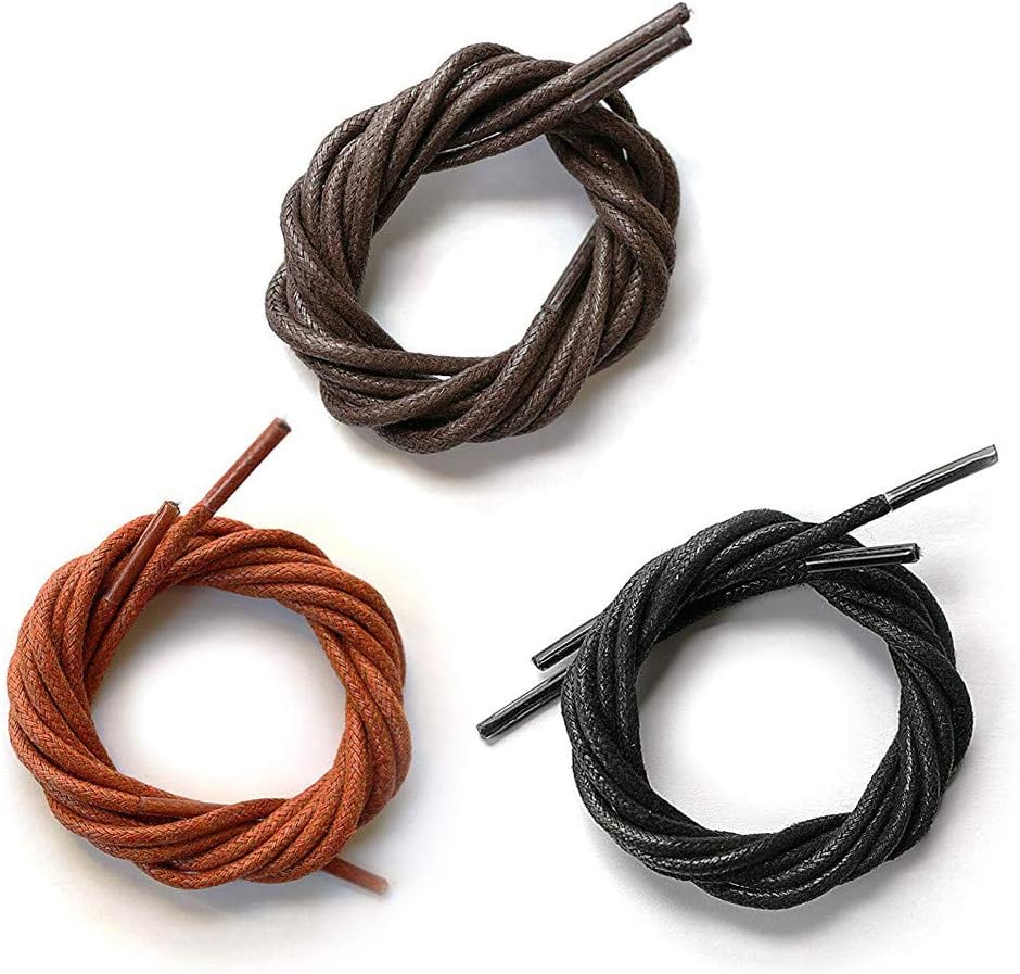 Dress Shoe Laces Waxed Round Oxford Shoelaces for Men & Women, 3 Pair Pack
