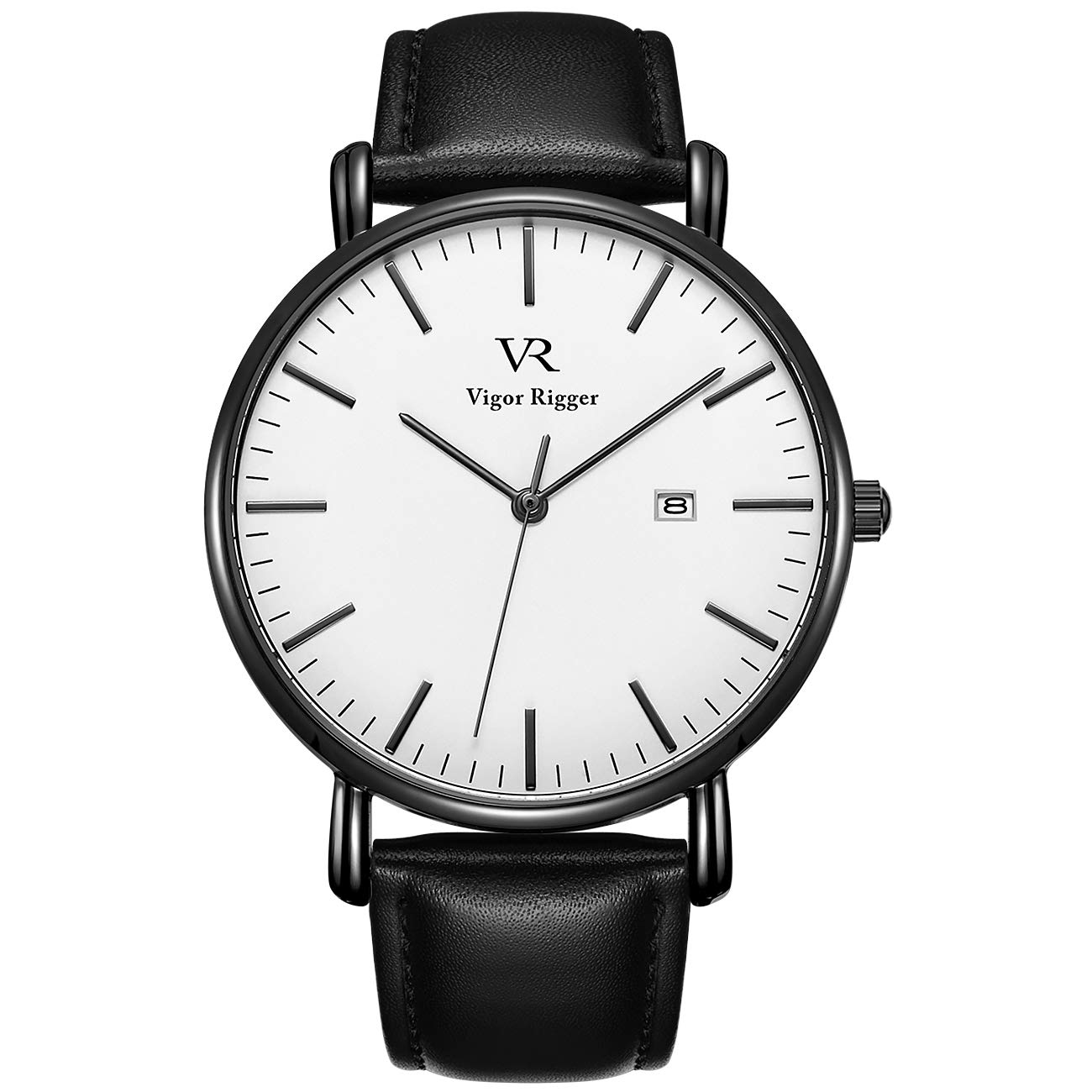 Vigor Rigger Men Women Quartz Watch Ultra-Thin White Wristwatch for Men Classic Minimalist Design with Date Calendar and Soft Leather Strap