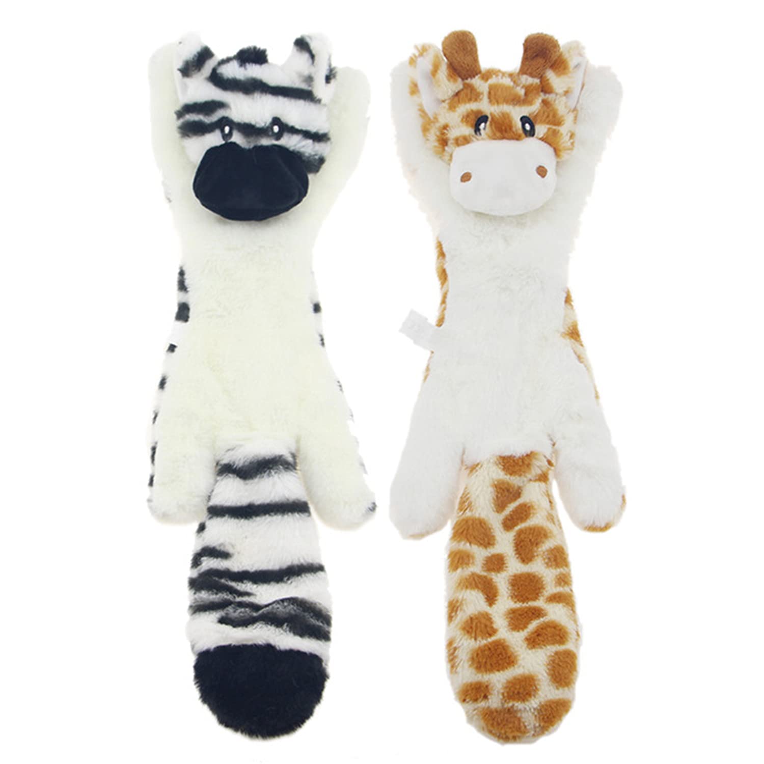 Hotype Plush Squeaky Dog Chew Toys, No Stuffing Durable 2 Pack Puppy Toys Set, for Small Medium Dogs Avoid Boredom - Deer and Zebra