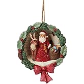 Enesco Jim Shore Heartwood Creek Santa and Deer Scene in Wreath Hanging Ornament, 5.71 Inch, Multicolor