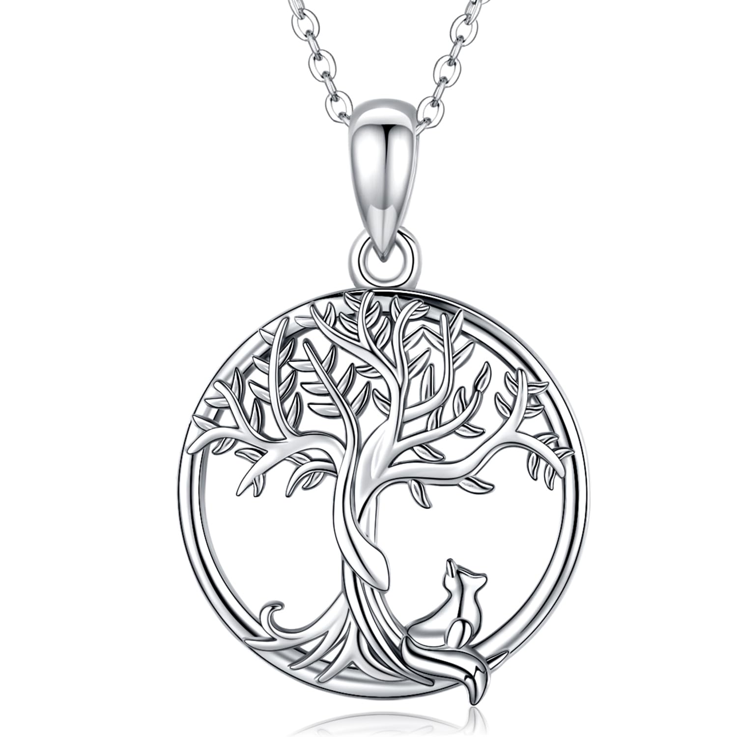 Friggem Tree of Life Necklace 925 Sterling Silver Pendant for Women Girls, Cute Fox Family Tree Necklace, Birthday Christmas Jewelry Gifts for Mom Wife Daughter — image 1