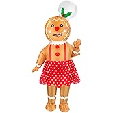 Inflatable Costume for Adult Christmas Gingerbread Halloween Blow Up Costumes Gingerbread Man for Women Funny Cosplay Party (Women Gingerbread)