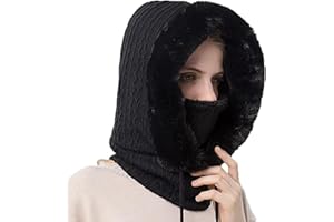 Aurorasports Winter Hat for Women Hooded Scarf Neck Warmer Ski Mask Balaclava for Cold Weather Windproof Drawstring Knit Hat