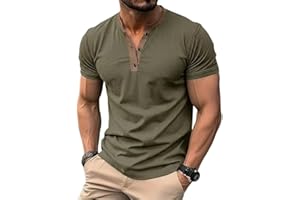 Rela Bota Mens Henley Shirts Short Sleeve Casual Summer T-Shirt Cotton Classic Crewneck Button Tees Muscle Slim Fit Tops