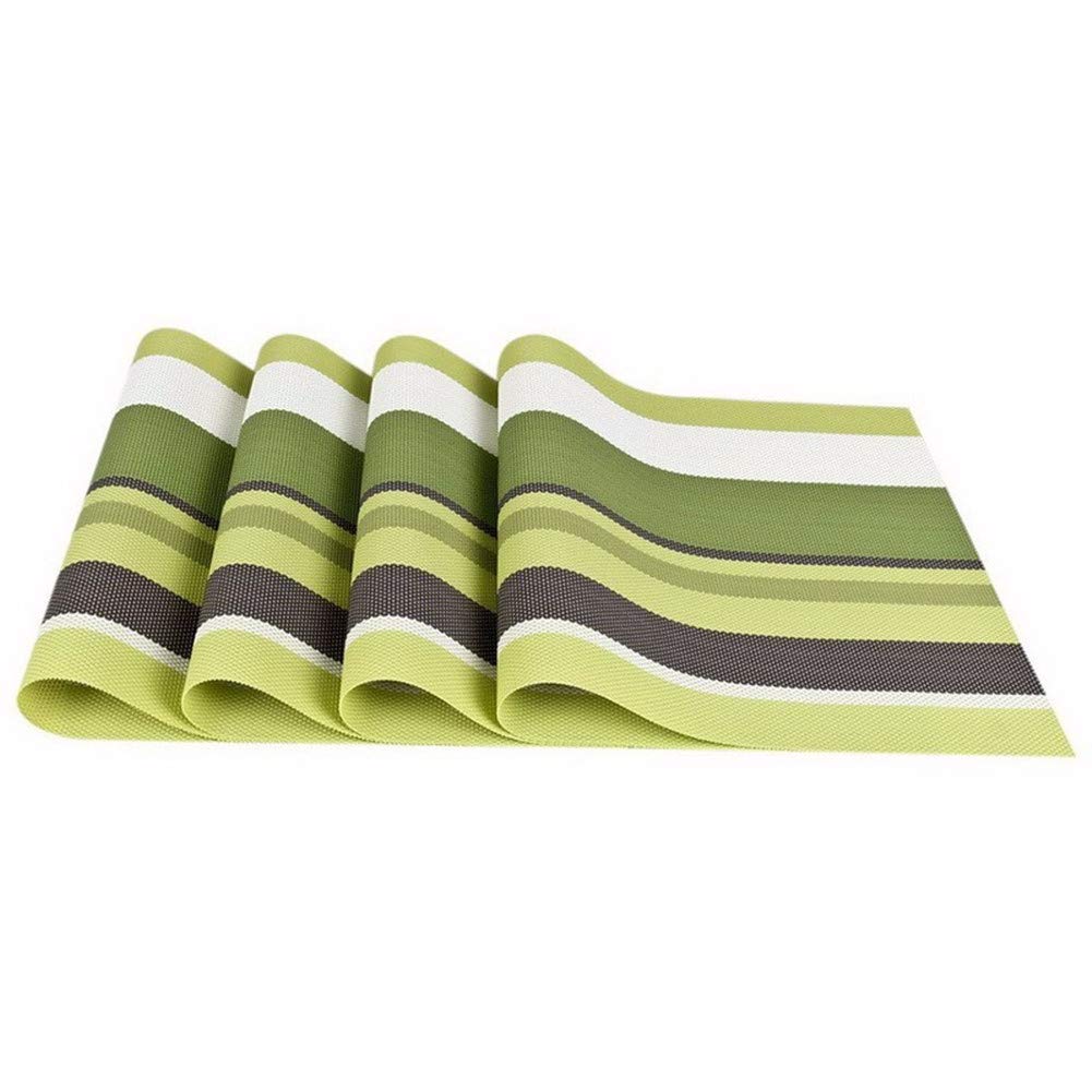 Wondder Set of 4 Placemats PVC Bar Mat Plate Dinner Table Mats Set Kitchen Hot Pads 30 * 45cm (Stripes Green)