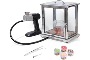 HLIAY Stainless Steel & Glass Smoking Box with Handheld Smoker(Without Torch), 9.5 x 9.5 x 10.8 Inch, Cocktails Whiskey Smoker Kit, Include Tray&Wood Chips, Gift for Men Three-Year Warranty