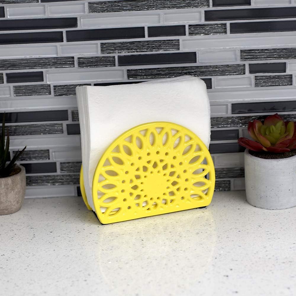 Home Basics Sunflower Collection Cast Iron Napkin Holder for Kitchen Countertop | Dinner Table | Indoor & Outdoor Use | Storage and Organization, Yellow: Kitchen & Dining