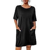 Ekouaer Sleep Shirts for Women Nightgown Short Sleeves T shirt Night Dress Round Neck Womans Nightgown with Pocket S-XXL