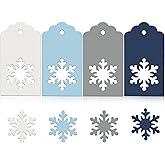 Whaline 120Pcs Winter Paper Gift Tags Blue Snowflake Present Tags with 98Ft Twine Rope Xmas Kraft Paper Hanging Label Name Tags for Gift Party Favor Wrapping Decoration