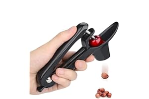 KERFULTY Cherry Pitter - Heavy-Duty Olive and Cherry Pitters Corer Tool with Space-Saving Lock Design, Multi-Function Cherries Stoner Seed Remover Tool for Making Cherry Jam (Black)