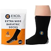 Extra Wide Bariatric for Men & Women – Fits Size 13+ | Soft Cotton Grip Socks for Swollen Feet, Edema, Neuropathy | 4 Pairs | Prevent Fall for Seniors | Non-Slip Socks