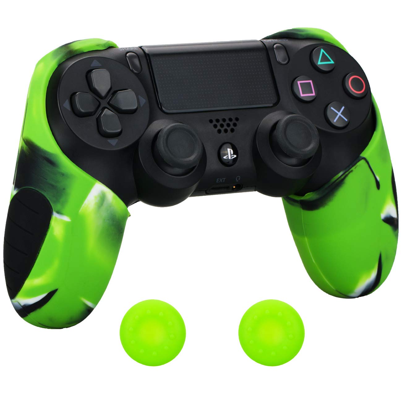 Pandaren® silicone thicker half skin for PS4/ SLIM/ PRO controller x 1 + thumb grip x 2 (camouflage green)