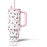 Sidagar 40 oz Stainless Steel Tumbler with Handle, Insulated Coffee Travel Mug, Resuable Spill Proof Water Bottle for Women, Flower