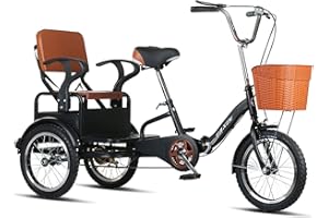 BOOCII Outroad Adult Tricycle, 16 inch Cruiser Trike, Foldable Bicycle for Elderly 3 Wheel Bikes with Back,Cargo Basket and Comfortable Seat for Seniors, Women, Men for Shopping Picnic Outdoor Sports, black