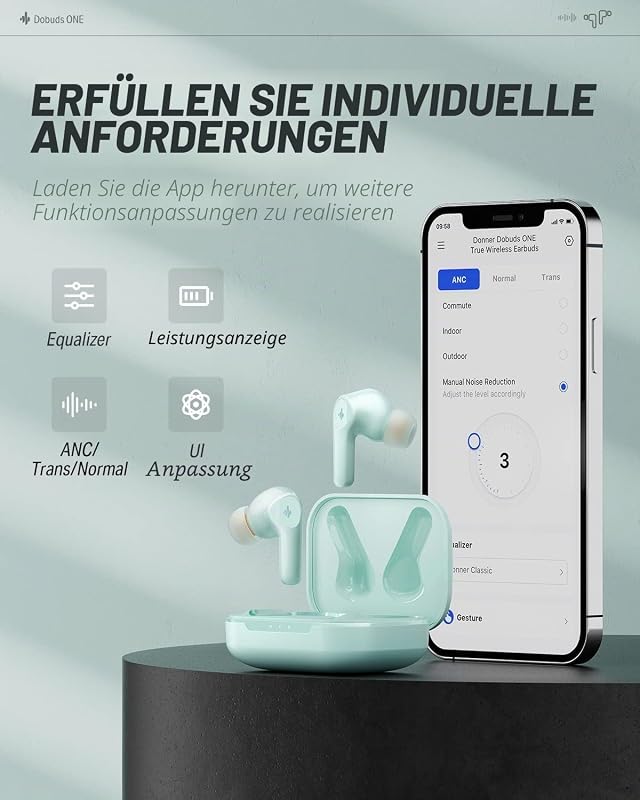 Bluetooth Kopfhörer mit Geräuschunterdrückung, In Ear Kopfhörer kabellos mit 12mm Audiotreiber, intensiver Bass, Noise Cancelling Kopfhörer mit 4 Mikrofone, 32 Std Akku, Bluetooth 5.2, Grün