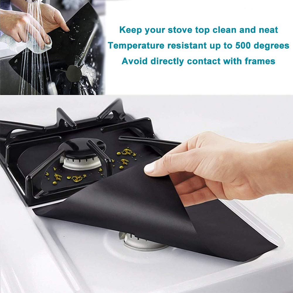 B. SHINE Stove Burner Covers - Reusable Gas Stove Burner Liners Gas Range Protectors, Keep Your Gas Stovetop Clean, Size 10.6”x 10.6”, 4 Pack with 2 Dishcloths
