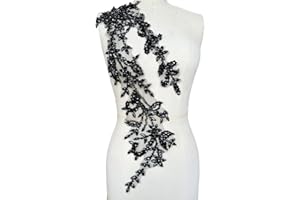 PLune Handmade Shining Acrylic Rhinestones on lace Applique Sewing Beads Stones Trim Patches Accessories for Wedding Dress (Black Right)