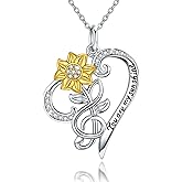JUSTKIDSTOY Sunflower Necklace S925 Sterling Silver - You are My Sunshine Necklace Sun Flower Heart Pendant Musical Note Jewelry Gifts for Women Mom Mother's Day Birthday