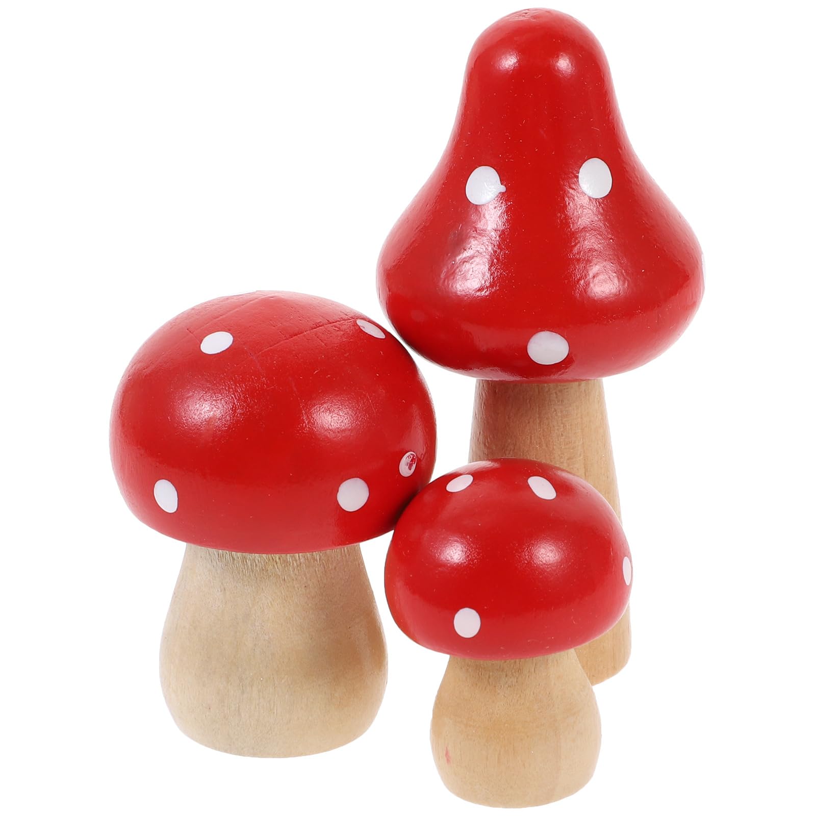 SUPVOX Mushroom Mini Figurines 3Pcs Miniature Wooden Mushrooms Fairy Garden Mushrooms Flower Pots Micro Landscape Statue Decoration Bonsai Craft Ornament (Red)