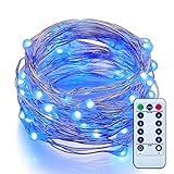 Kohree String Light Blue Fairy String Remote Control Battery Operated Waterproof 8 Modes 50 LED 16.4ft/5M Copper Wire Firefly Rope Lights For Party, Wedding, Festival Decor 2 Set