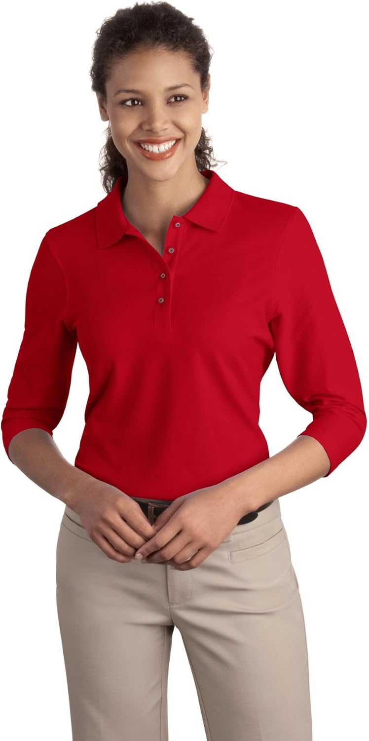 Port Authority Women's Silk Touch 3/4Sleeve Polo: Clothing