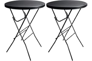 Byliable 32in Cocktail Table High Top Folding Table, Portable Bar Height Folding Table Round with Removable Legs, Indoor Outdoor Banquet Table for Parties, Commercial, Speech, Black - 2PCS
