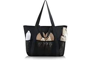 HOMESPON Beach Bag Large Waterproof Sandproof Tote for Women with Zipper and Mesh Pockets